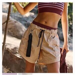 Free People Tan Drawstring Cargo Shorts with Black Accent